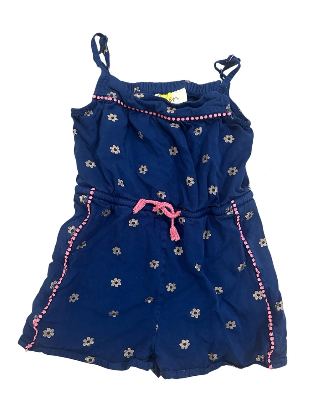 Boden Navy Floral Romper with Metallic & Pink Accents Size 6-7Y